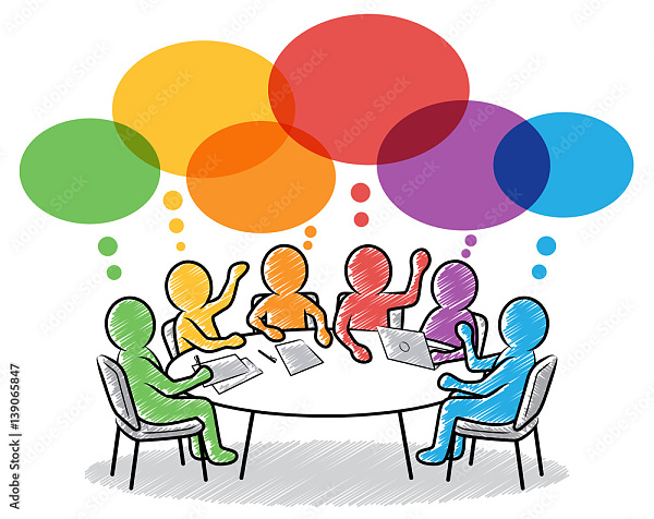 Verschiedene Personen an einem Tisch besprechen sich