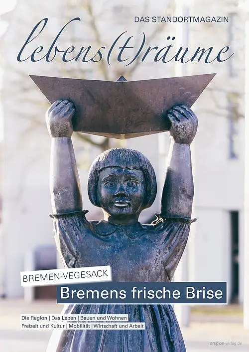Hoch die H&auml;nde, Bronzefigur mit Boot &uuml;ber den Kopf haltend