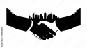 Business partnership handshake with city skyline silhouette