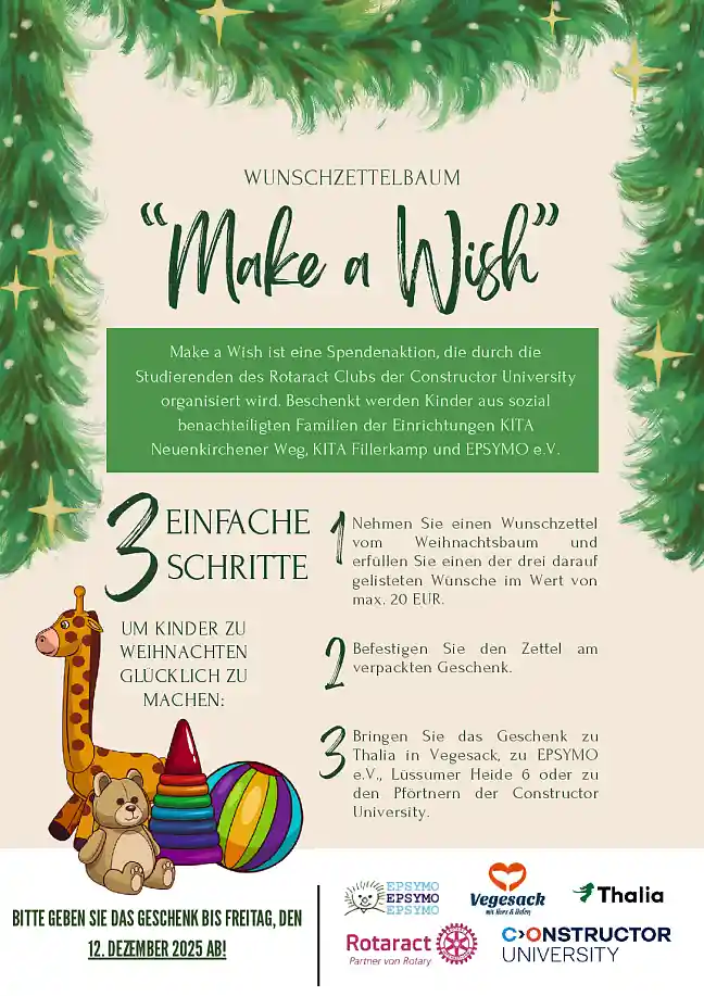 Werbeplakat Make a wish Aktion EPSYMO und Constructor University